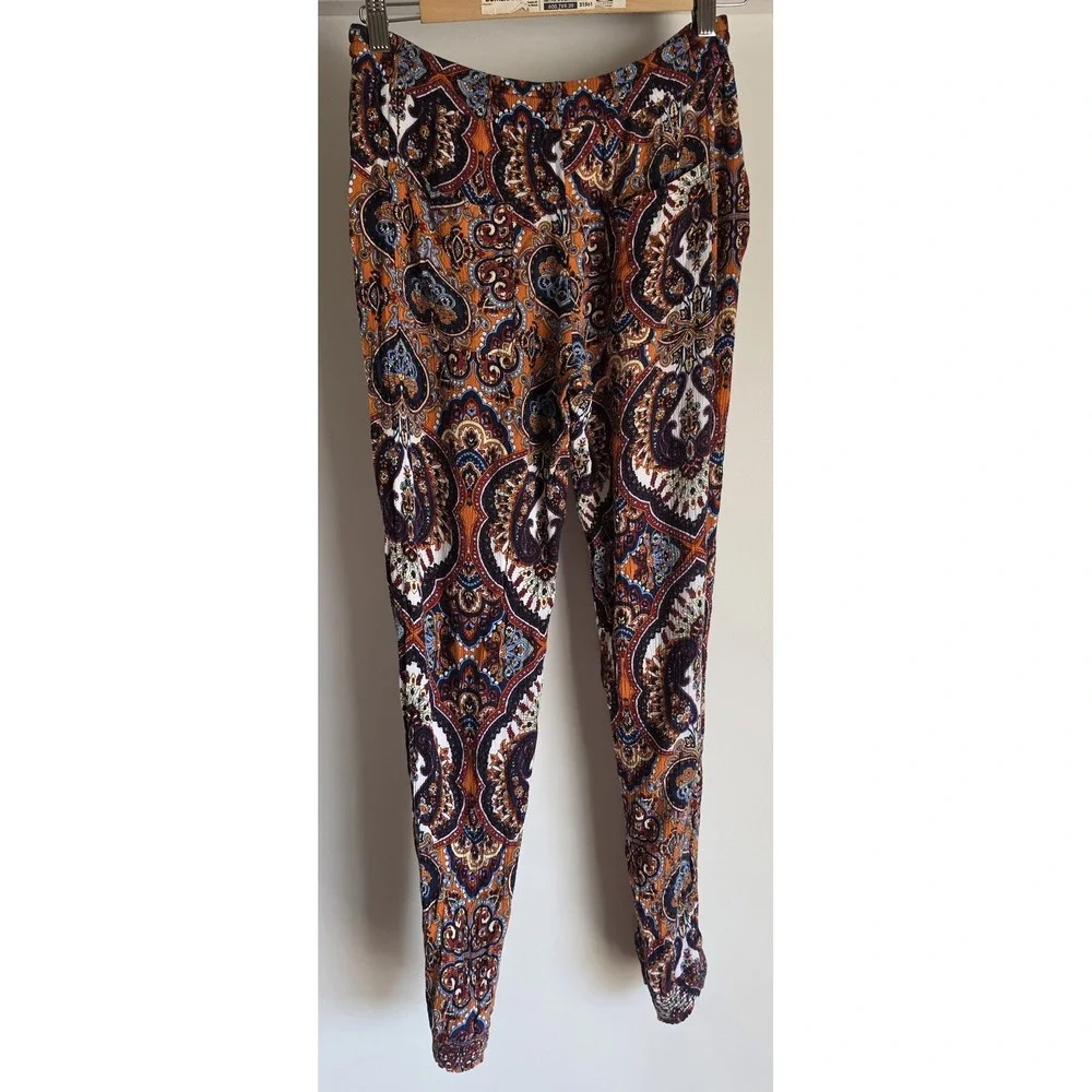 Veronica M Paisley Pants Size S Bohemian Orange Blue Straight Trousers Boho